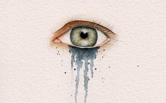 Illustratie van een oog met zwarte tranen