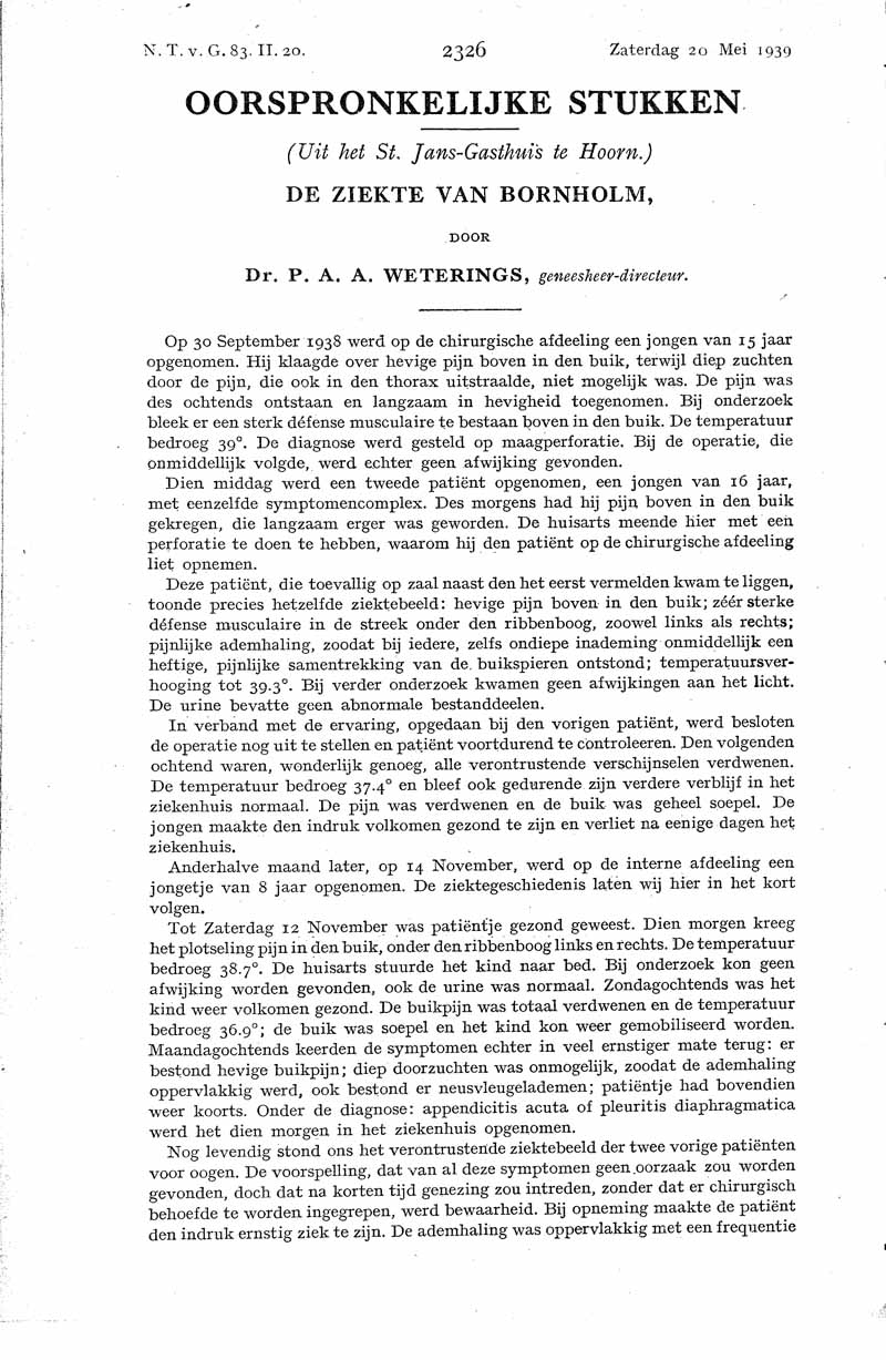 De ziekte van Bornholm Nederlands Tijdschrift voor Geneeskunde