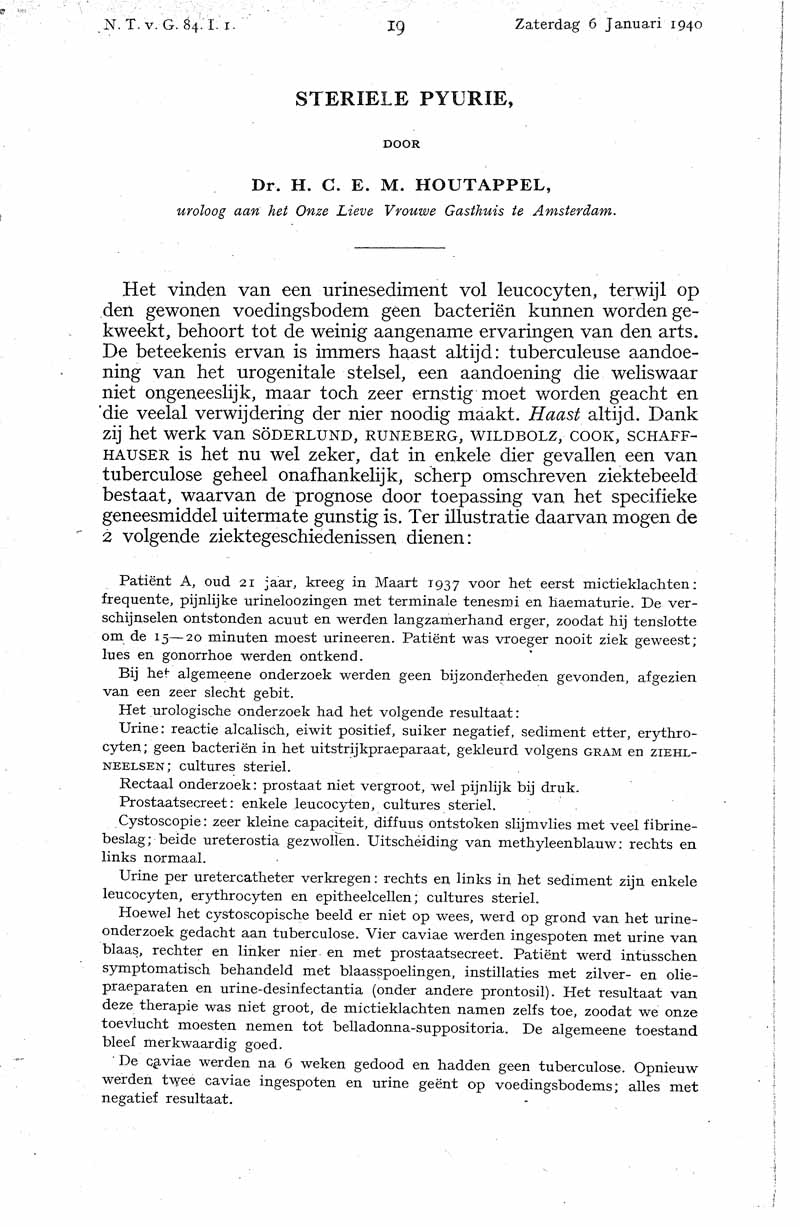 Steriele pyurie Nederlands Tijdschrift voor Geneeskunde