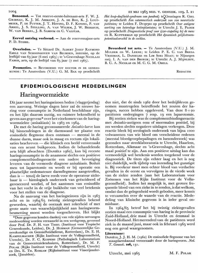 Haringwormziekte Nederlands Tijdschrift Voor Geneeskunde