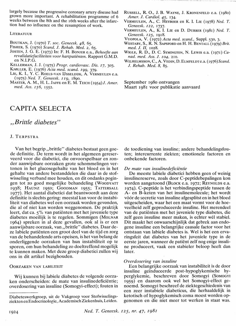 'Brittle diabetes' Nederlands Tijdschrift voor Geneeskunde