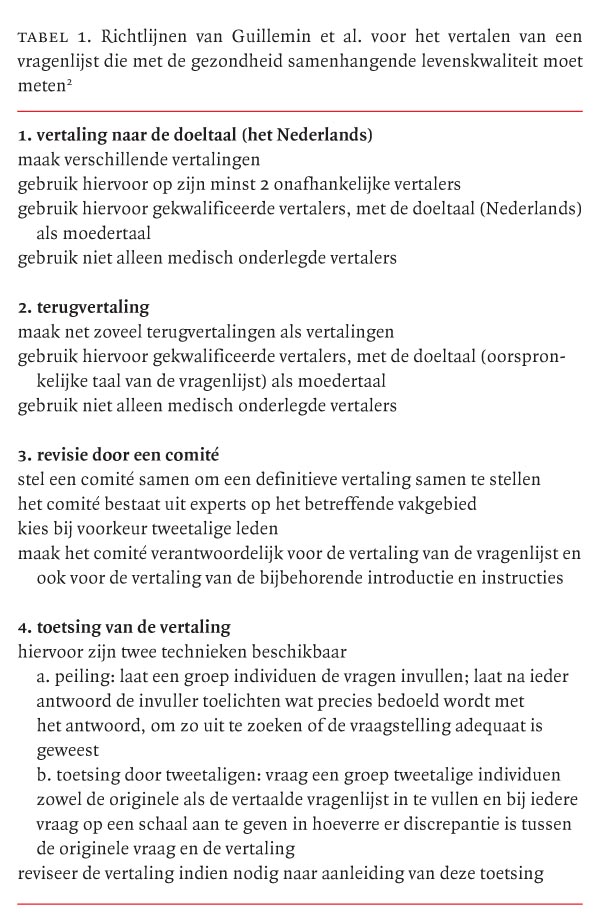 NietNederlandse vragenlijsten over levenskwaliteit gebruikt in het