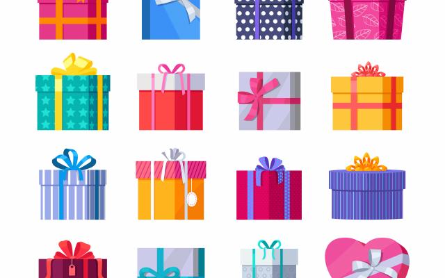 Illustratie van verschillend verpakte cadeautjes.