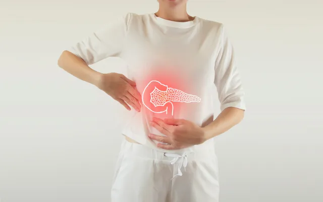 Vrouwenlichaam met oplichtende pancreas