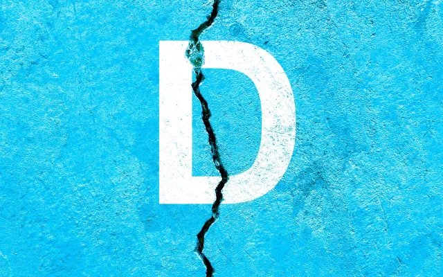 Hoofdletter D met een barst erdoor