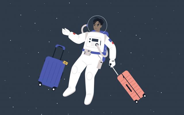 Astronaut met koffers