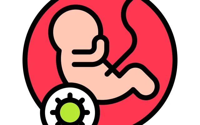 Foto: rana raheel abbas/istock.com Tekening van baby in de baarmoeder met COVID symbool