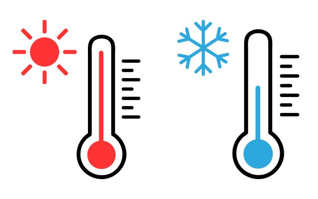 Twee thermometers een met een zonnetje en een sneeuwvlok
