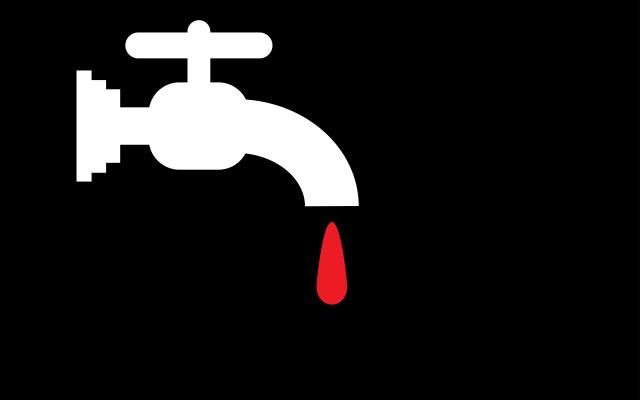 Illustratie van een kraan waar een druppel bloed uit stroomt.