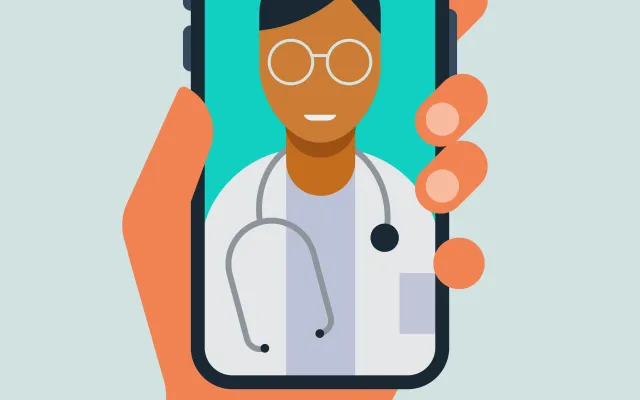 Illustratie van een arts op het scherm van een mobiel