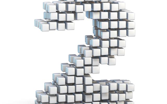 Animatie van het cijfer 2 bestaande uit suikerklontjes.