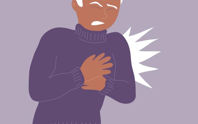 Illustratie van een man die naar zijn borst grijpt.