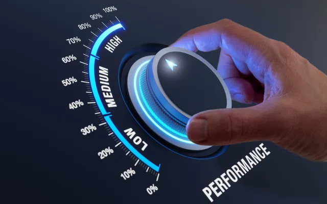 Een performance-knop waaraan gedraaid wordt