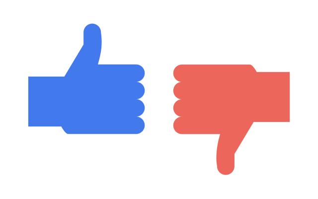 Blauwe duim omhoog, rode duim omlaag