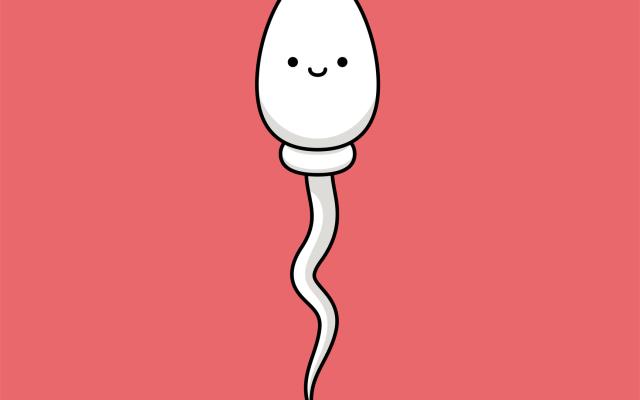 Tekening van een spermatozoïde met een lachend gezichtje