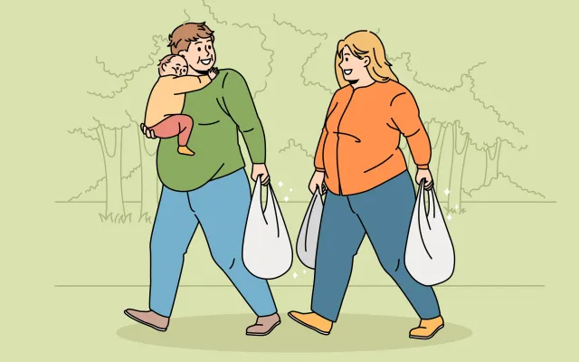 Illustratie van zware ouders met een kind op de arm