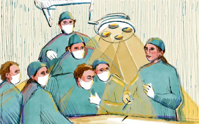 Tekening van artsen in een OK