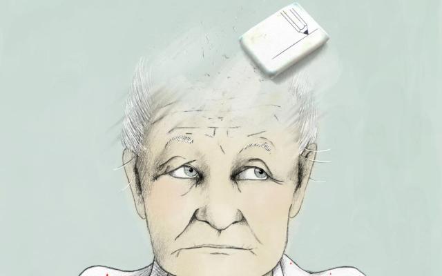 Illustratie van een vrouw waarvan de hersenen worden weggegumd