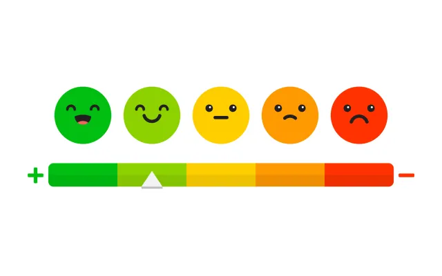 Rij smiley die van groen en blij naar rood en boos gaat