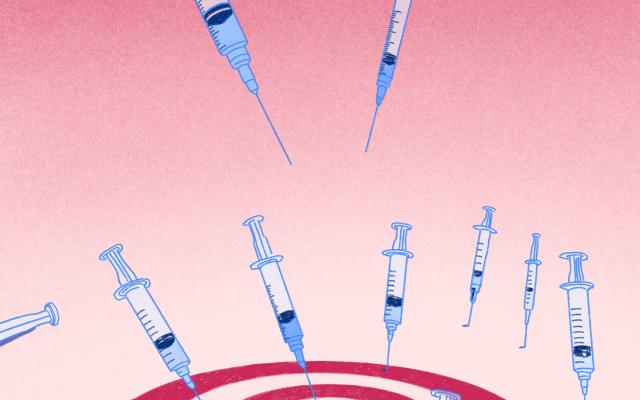 Illustratie: Injectienaalden op een dartbord