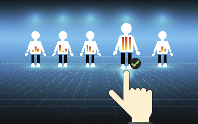 Illustratie van mensen waarvan er een uitgekozen wordt