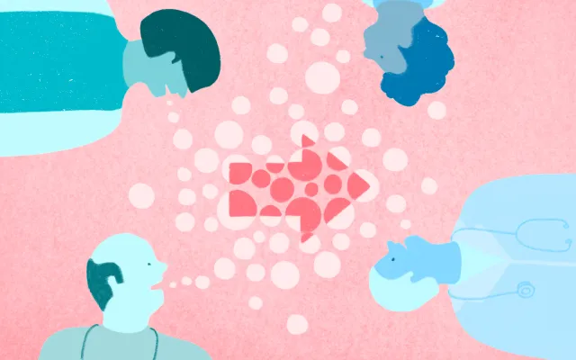 Beeld: Anna June Illustratie vier mensen met een pijl