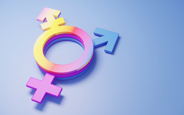 Symbool voor verschillende genders over elkaar heen gelegd.