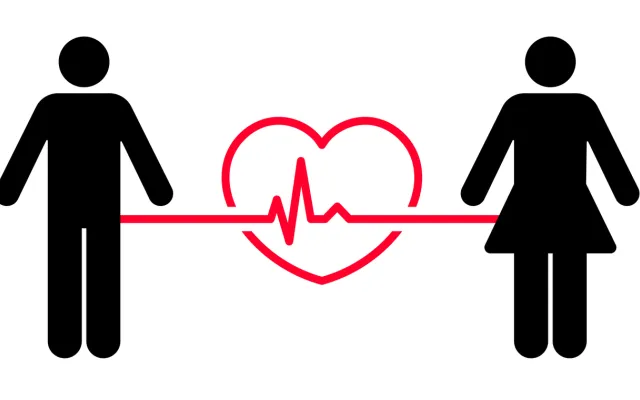 Illustratie van man & vrouw met hart ertussen