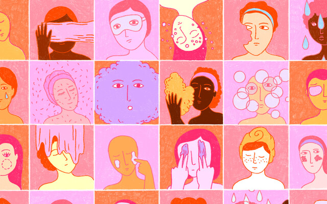 Illustratie van raster me allemaal gezichten met huidproblemen