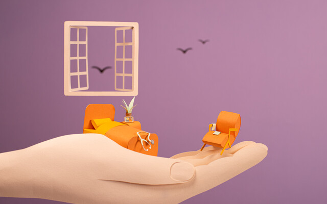 Illustratie van een sterfbed op een hand