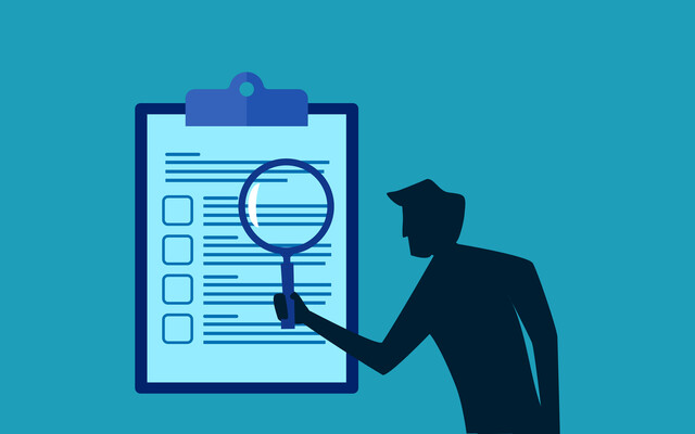 Illustratie van iemand die een loep boven een tekst houdt