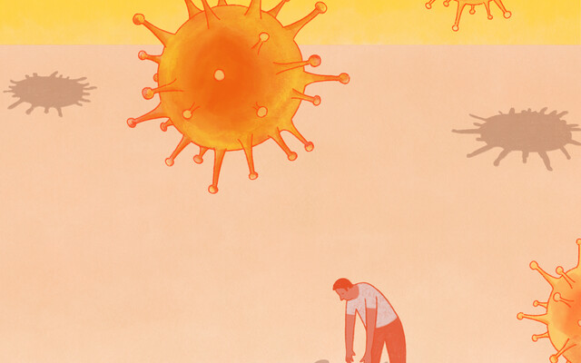 Beeld: Anna June Illustratie van patiënt die in de schaduw staat van een virus