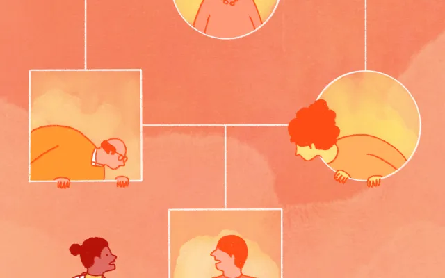 Beeld: Anna June Illustratie van mensen die met elkaar communiceren