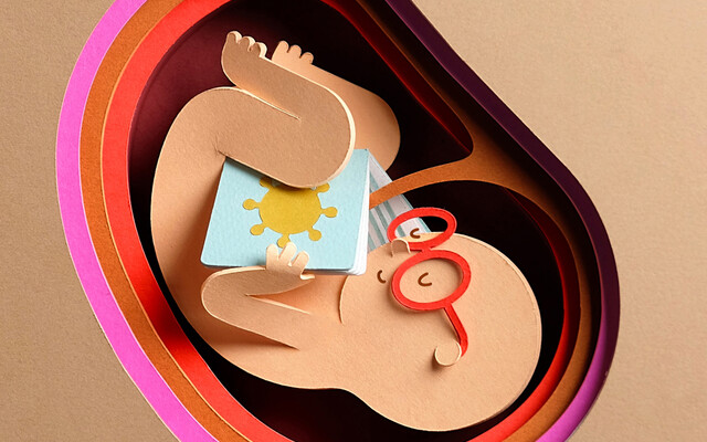 Illustratie: lezend kind met bril in baarmoeder