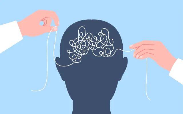 Beeld: LadadikArt/Shutterstock Illustratie van een hoofd met een verwarde draad erin