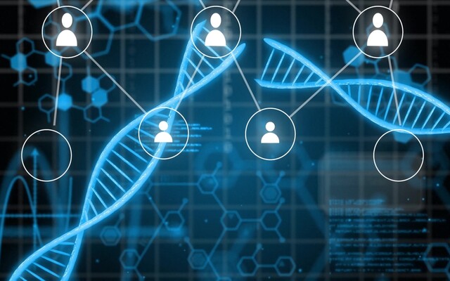 Illustratie van DNA-streams en poppetjes