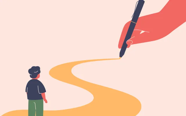 Illustratie van route die mensen bewandelen