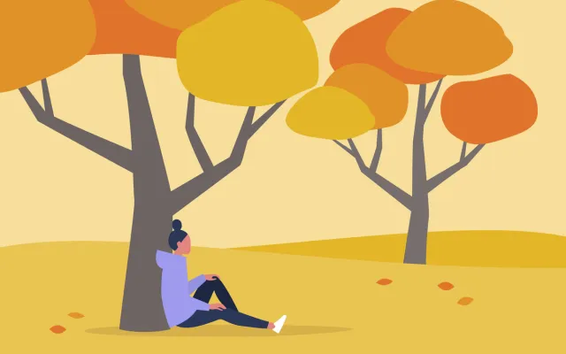 Illustratie van vrouw die onder een boom zit