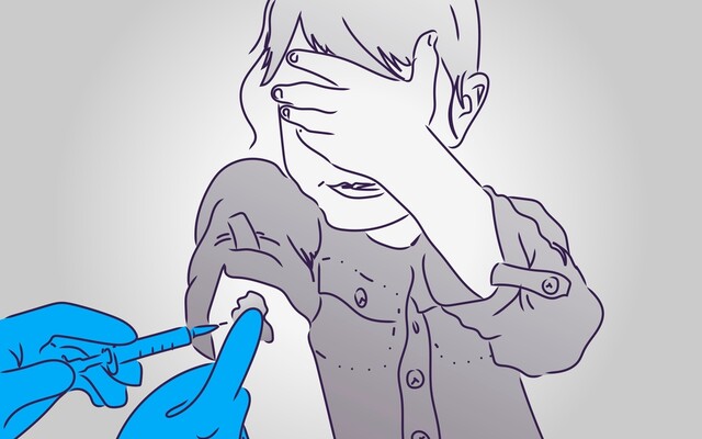 Illustratie van een kind met angst voor injecties