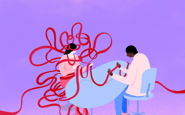 Illustratie van DHD patiënt bij arts