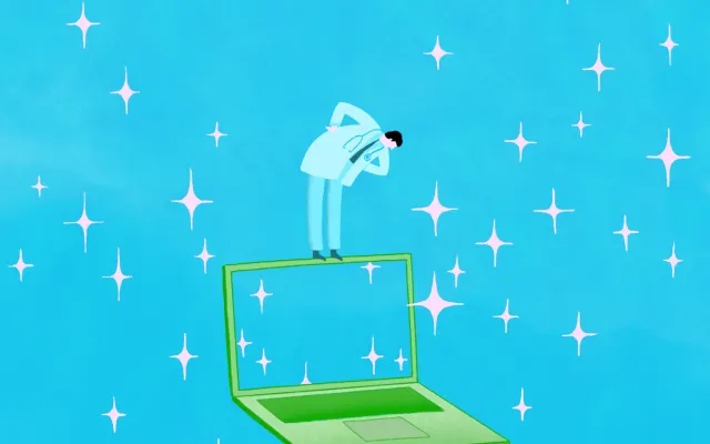 Beeld: Anna June Illustratie: Laptop met hologram en sterren