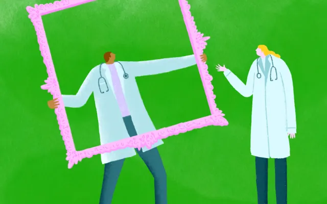 Illustratie: Artsen met een leeg kader 