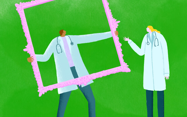 Illustratie: Artsen met een leeg kader 