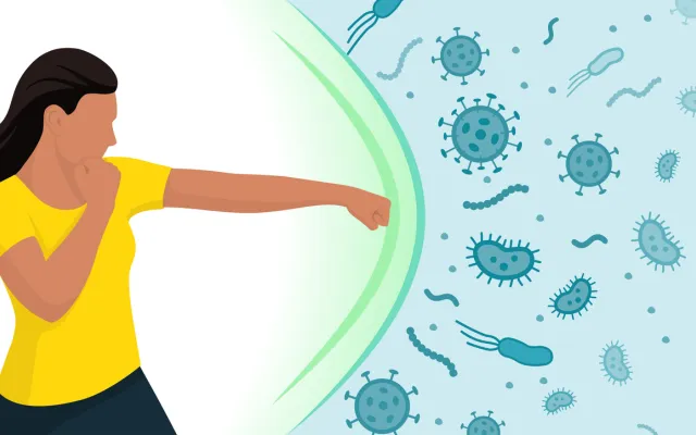 Illustratie van iemand die bokst tegen infectieziekten