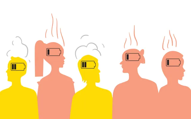 Illustratie van mensen met een lege batterij 