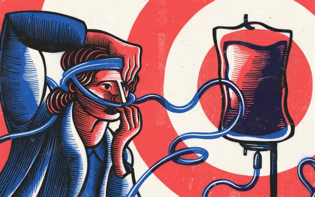 Illustratie van persoon met infuuszak met bloed