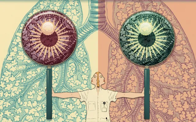 Illustratie van een vergrootglas op longen