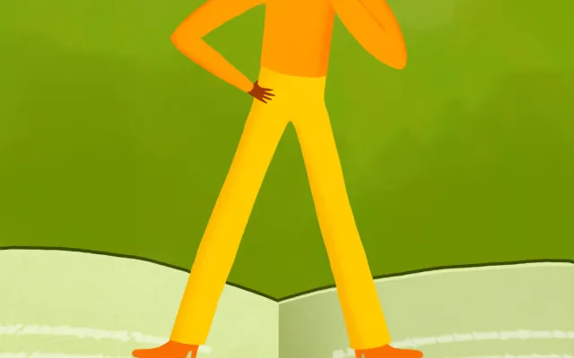 Illustratie van iemand die in een boek staat