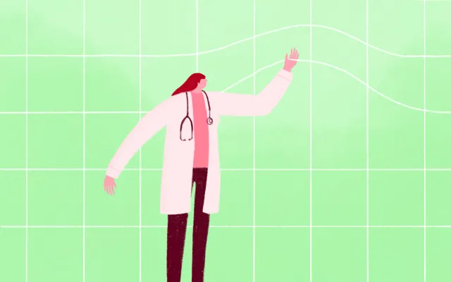 Illustratie: arts wijst naar scherm