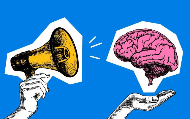 Beeld: Elena Pimonova/Shutterstock Illustratie van een parlofoon en hersenen